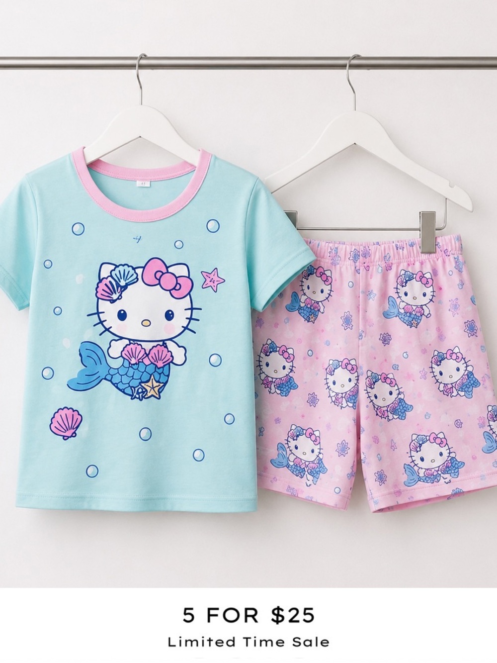 Girls Official HELLO KITTY Mermaid Summer Pajama Set Size 10-12
